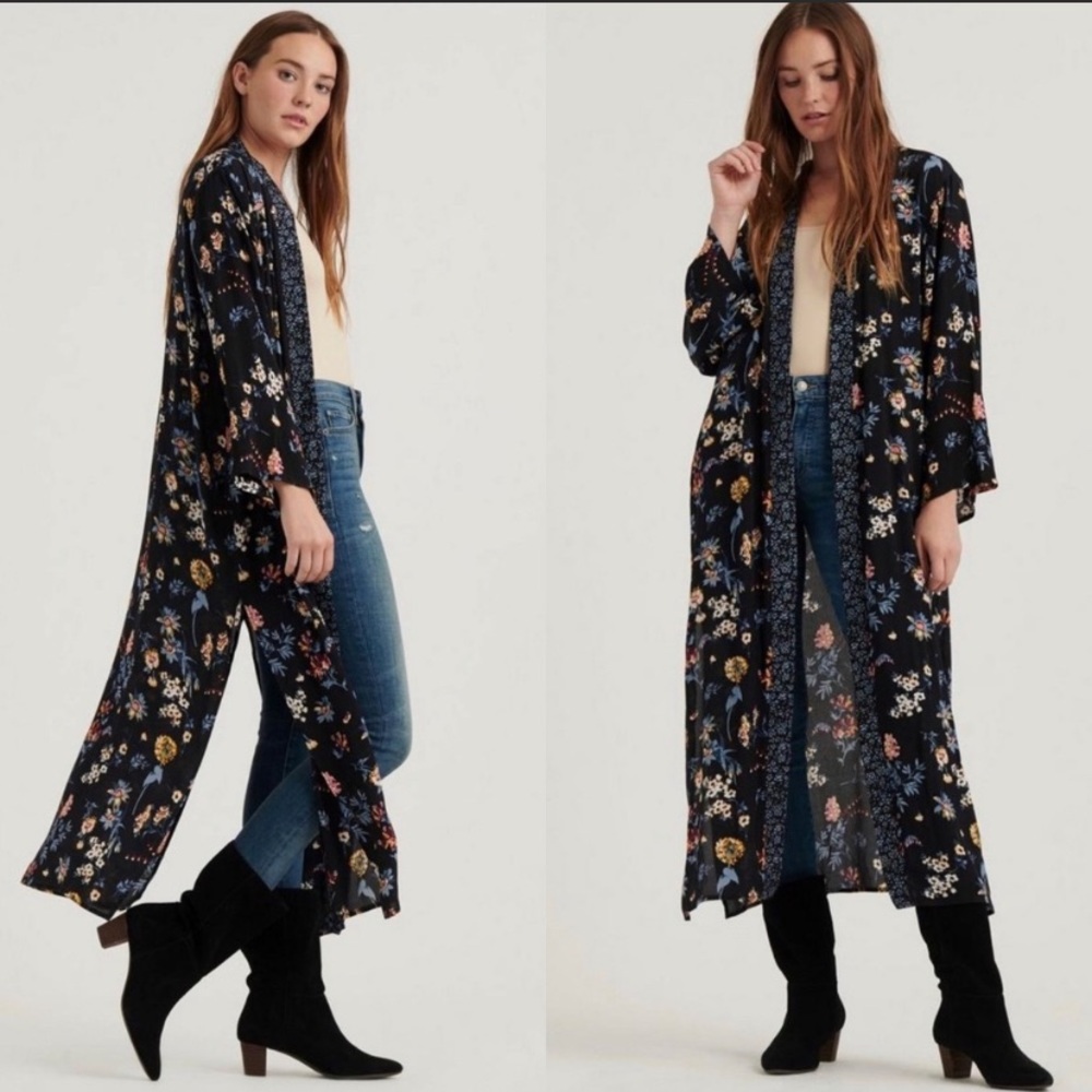 NWOT Lucky Brand Floral Dot Duster Kimono